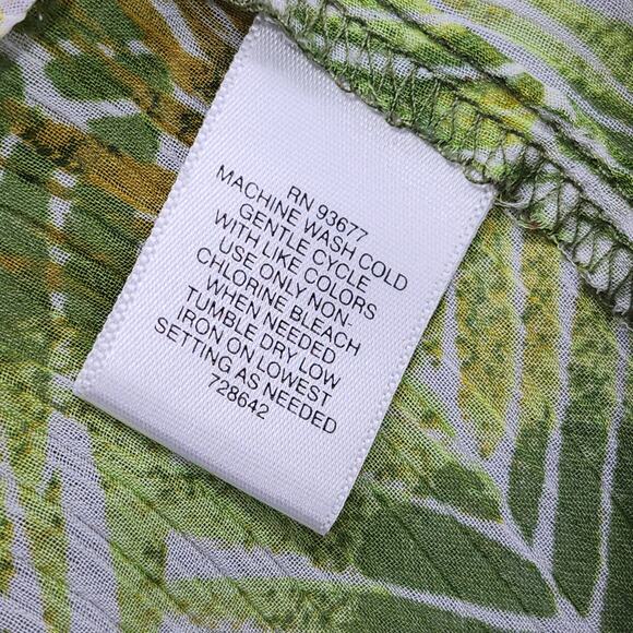 Liz Claiborne Top Womens M Green Tropical Palm Leaves Chiffon Sleeveless Button - Picture 5 of 8